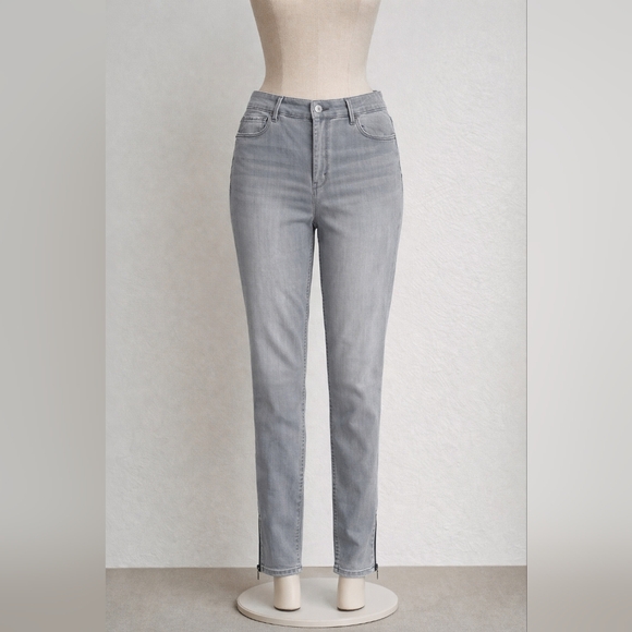 White House Black Market Gray Skinny Crop Jeans with Ankle Zips – Size 14 - Picture 2 of 6